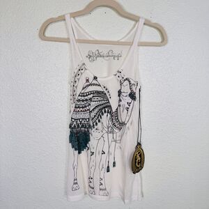 Key Closet Top Womens XS Camel Swarovski Crystal Rhinestone Tank Tee White NEW